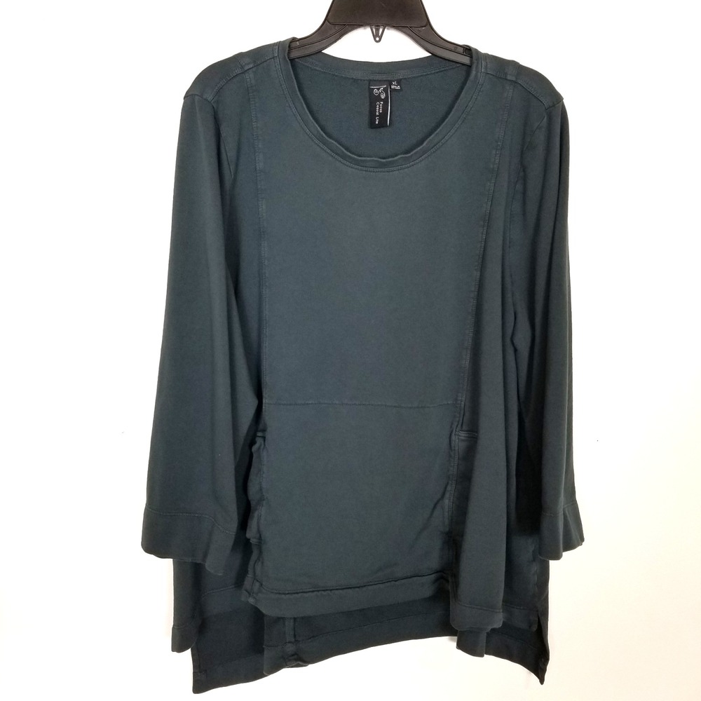 Focus Casual Life Women‎ Asymmetrical Hem Tunic Top Sz XL Gray Lagenlook Comfort